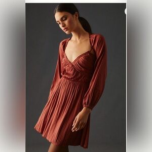 Anthropologie Rust Red Cutout Mini Dress
